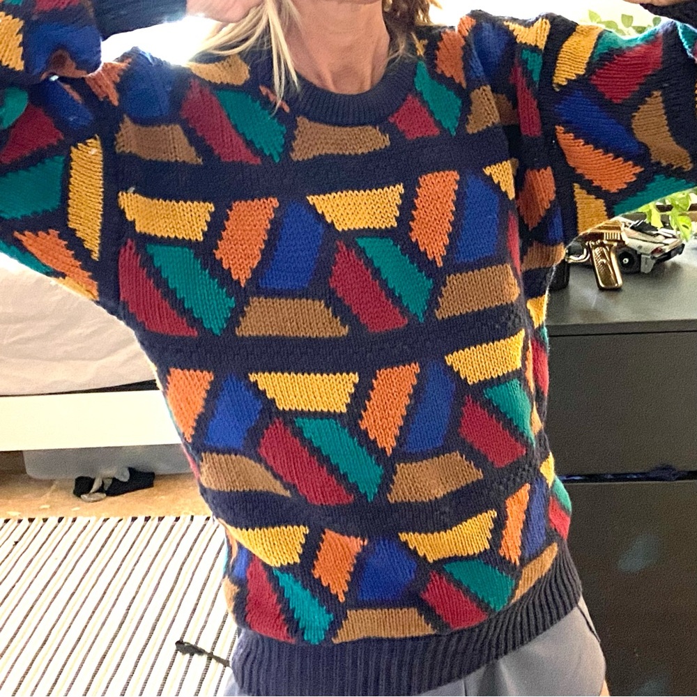 3/$25 Vintage Circle‎ Crewneck Geometric Cosby Sweater L